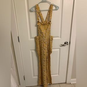 Kittenish yellow floral jumpsuit overalls